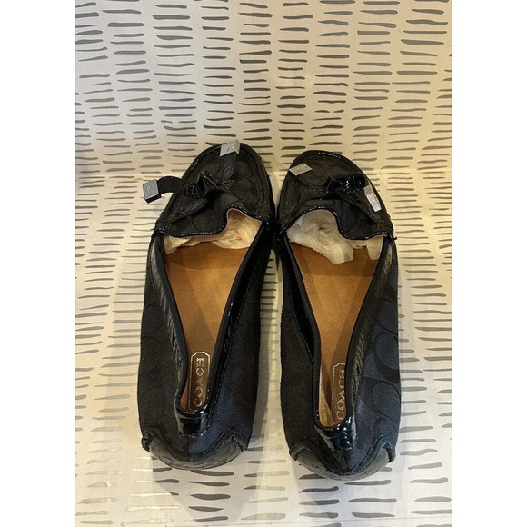 COACH Frida Black Signature Logo Canvas Loafer Size US 8.5 With Bow Detail - Picture 8 of 11